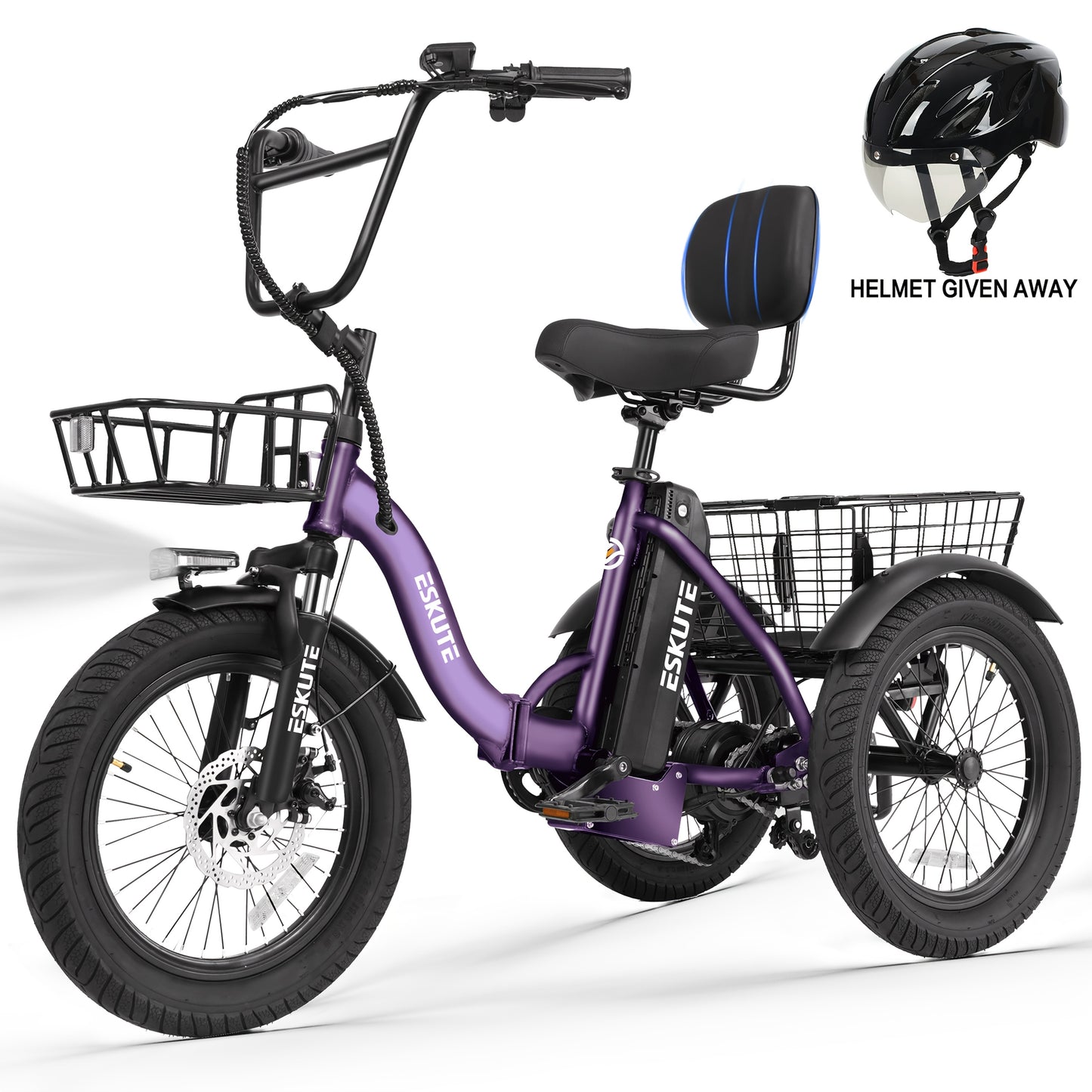 ESKUTE Tricycle for Adults, Folding Trike 18X3.0 Tire Ebike, 624Wh(48V 13AH) Removable Battery, Step-Thru 3 Wheel Electric Bicycle, Up to 55 Miles, Unisex