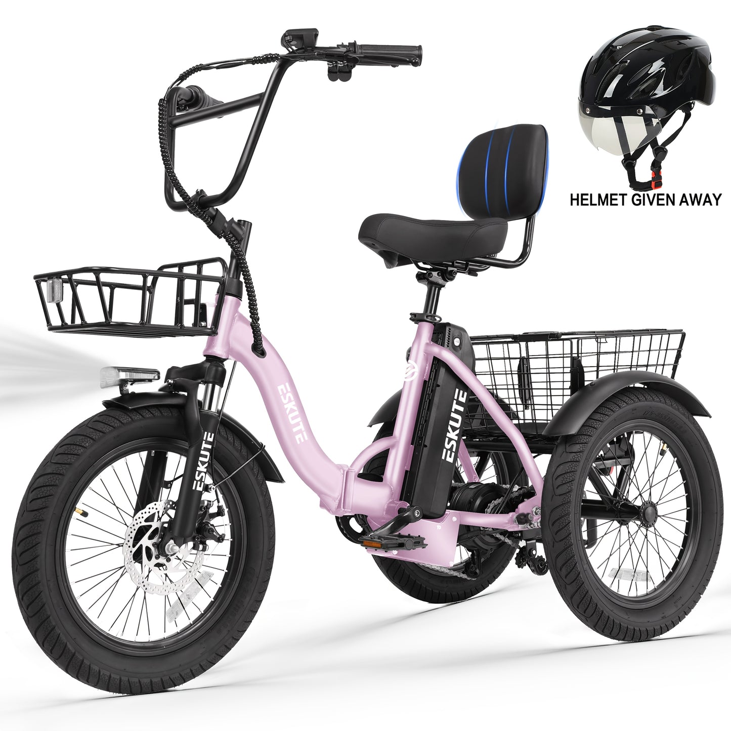 ESKUTE Tricycle for Adults, Folding Trike 18X3.0 Tire Ebike, 624Wh(48V 13AH) Removable Battery, Step-Thru 3 Wheel Electric Bicycle, Up to 55 Miles, Unisex