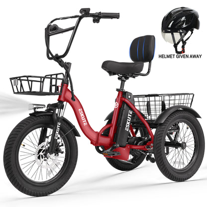 ESKUTE Tricycle for Adults, Folding Trike 18X3.0 Tire Ebike, 624Wh(48V 13AH) Removable Battery, Step-Thru 3 Wheel Electric Bicycle, Up to 55 Miles, Unisex