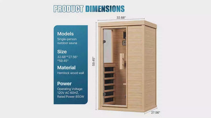 1-2 Person Indoor Infrared Sauna, 2.7'x2.3'-with A Half Glass, Full Spectrum Dry Sauna with Control Panel, Low EMF Far Infrared Sauna for Home Spa, Muscle Recovery, Patio & Backyard