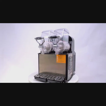 EUKER 4Lx2Tank Commercial Slushie Machine 370W Stainless Steel Slushy Machine for Frozen Drinks - Large Capacity, Durable Materials, Multi-Functional Use