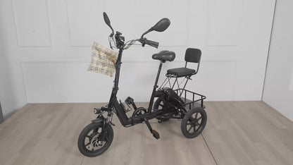 Foldable Electric Tricycle for Home Use, Adult Electric Tricycle, Electric Pedal Bike with 480WH Removable Battery, Dual Seats with Front And Back Baskets, Electric Tricycle for Transporting Kids And Elderly, 45 Miles 3 Riding Modes Etrike