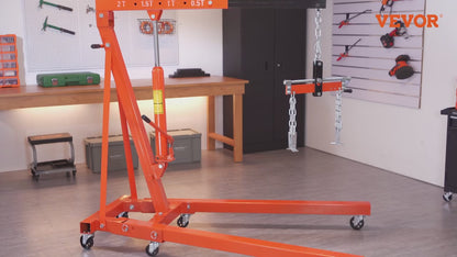 Engine Hoist with Lever, 2 Ton Folding Cherry Picker Shop Crane Hoist Lift, Heavy Duty Hydraulic Engine Crane with 6 Casters, Engine Hoist Lever for Engine Lifting Loading (4400 LBS)