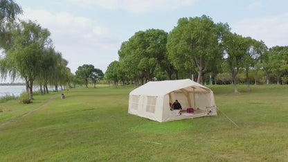 186Sqft Inflatable Camping Tent with Hand Pump Easy Setup Outdoor Air Tent 4 Seasons Glamping Cabin House with Windows And Door