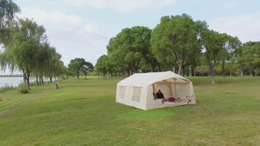 186Sqft Inflatable Camping Tent with Hand Pump Easy Setup Outdoor Air Tent 4 Seasons Glamping Cabin House with Windows And Door