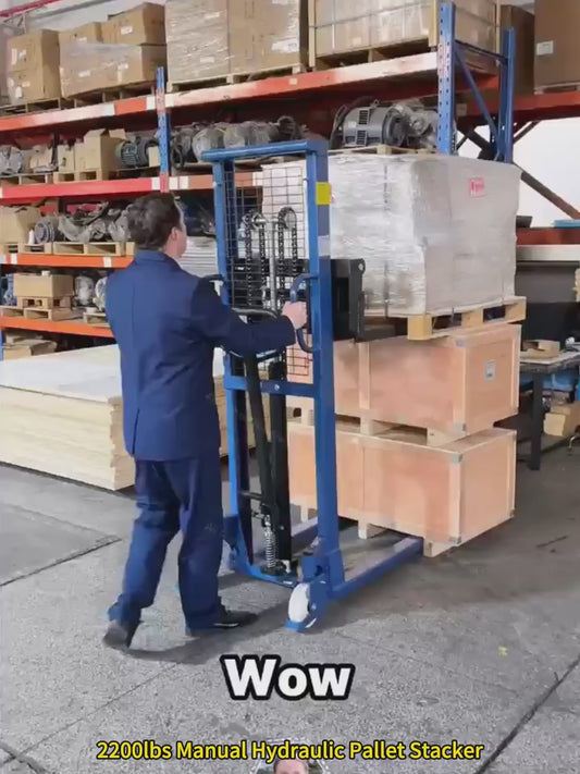 Manual Hydraulic Pallet Stacker 2200lbs Capacity 63" Lift Fixed Legs